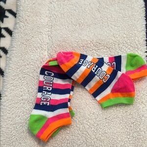 Colorful Striped Socks with Courage Text